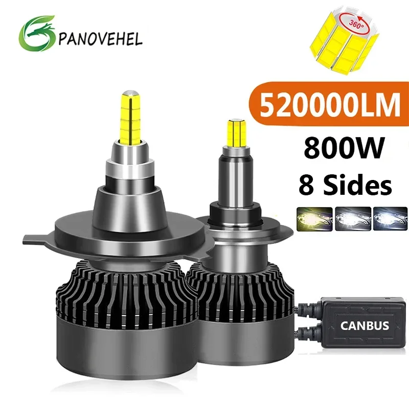 PANOVEHEL 520000LM 800W H4 H11 LED 360 Canbus 9012 HIR2 H7 H1 H3 H8 D1S D2S 9005 HB4 9006 Led Car Headlight 6000K Fog Lamp 12V