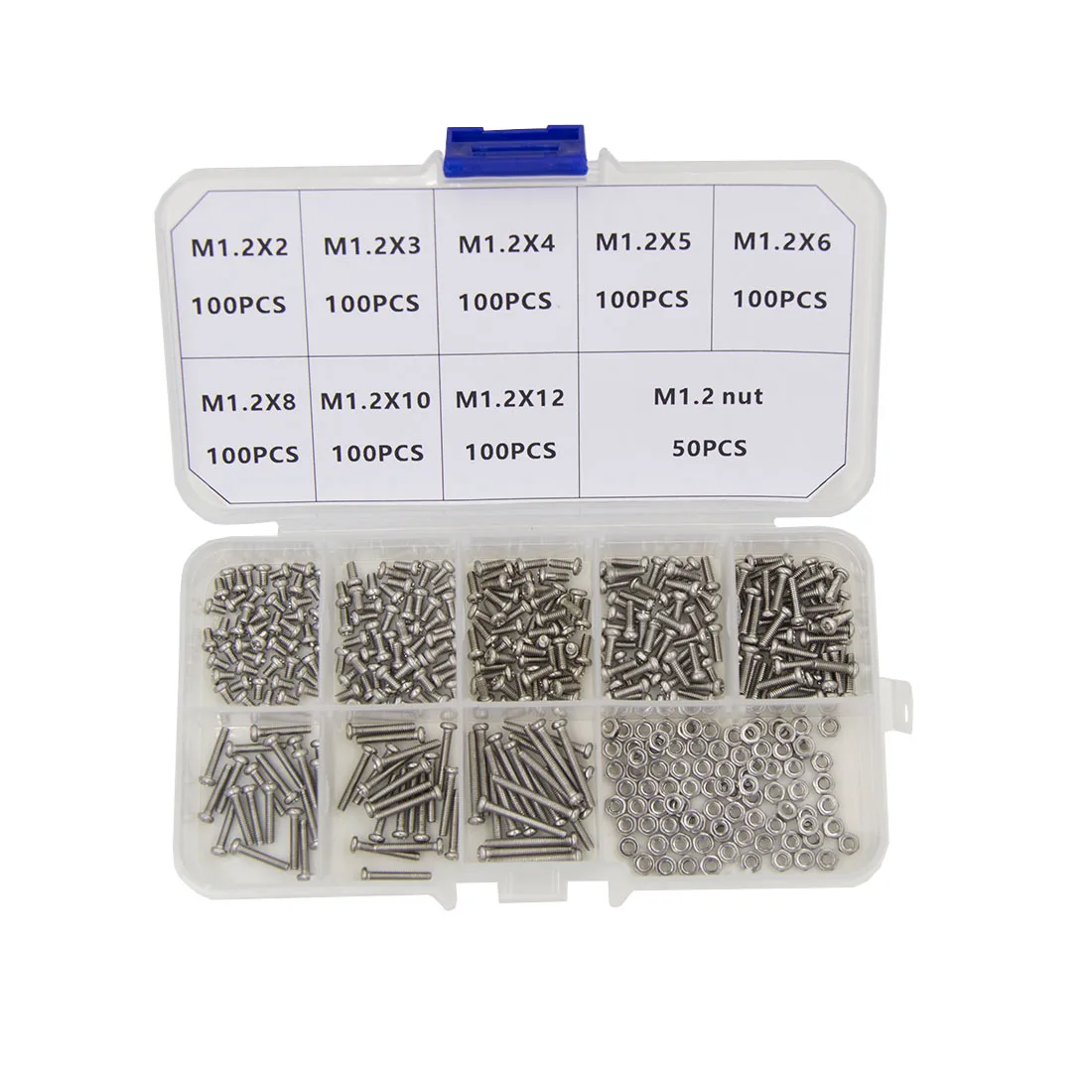 M1.2, M1.4, M1.6, M3, M4 GB818/DIN7985 304 Stainless Steel Cross Phillips Pan Head Screws and Nuts Assorted Kit