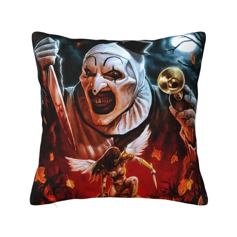 Custom Luxury Horror Clown Halloween Movie Terrifier Cushion Cover Velvet Throw Pillow for Sofa Square Pillowcase Decoration