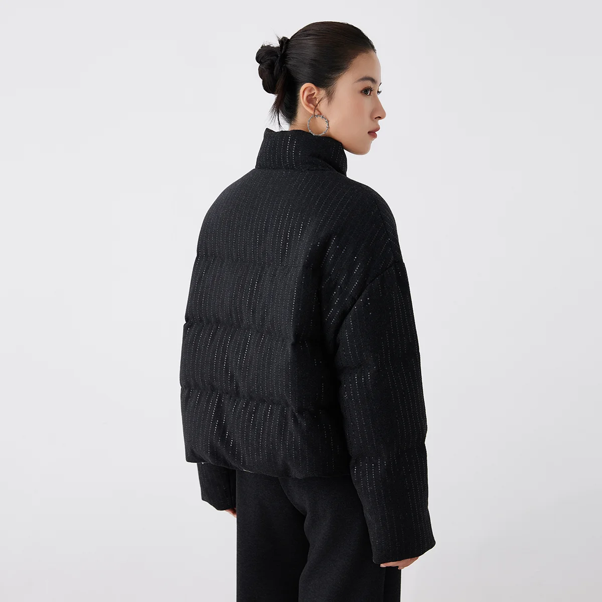 K2739W高品質高級婦人服90%ホワイトグースダウン厚手ダウンジャケット50%ウールスパンコール冬用ジャケット