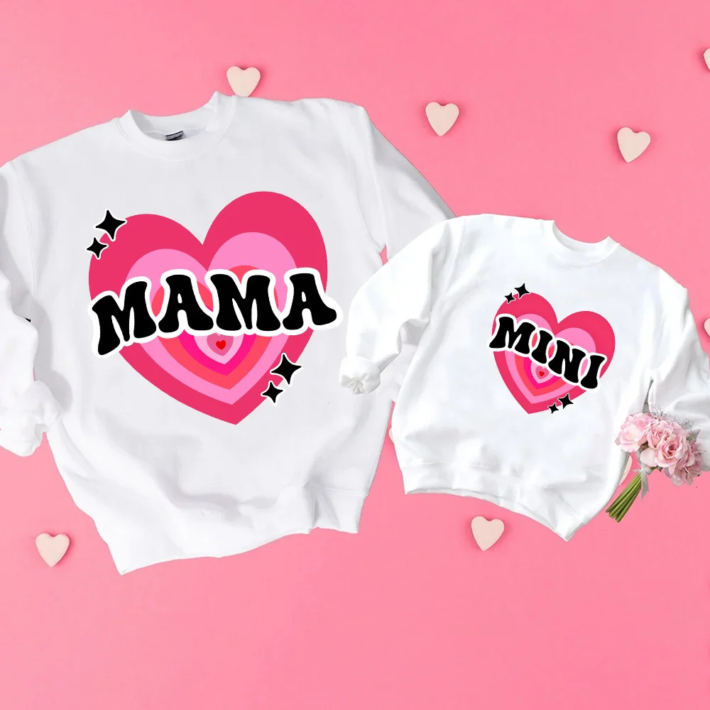 Valentine's Day Cute Print Sweatshirt Mama Mini Family Matching Outfits Mother and Girl Outfit Party Women Valentines Gift