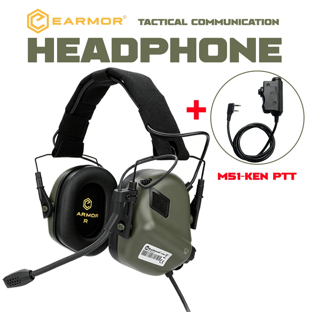 EARMOR M32 SE(SE 32) Tactical Shooting Headset + M51 PTTfor kenwood, Active Noise Canceling Earmuffs for Hunting, Airsoft