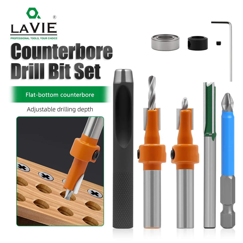 

LAVIE 8mm Shank Orange Countersink Drill Bit Kit Tool, Multiple Piece Sets Available For Selection,For Woodworking