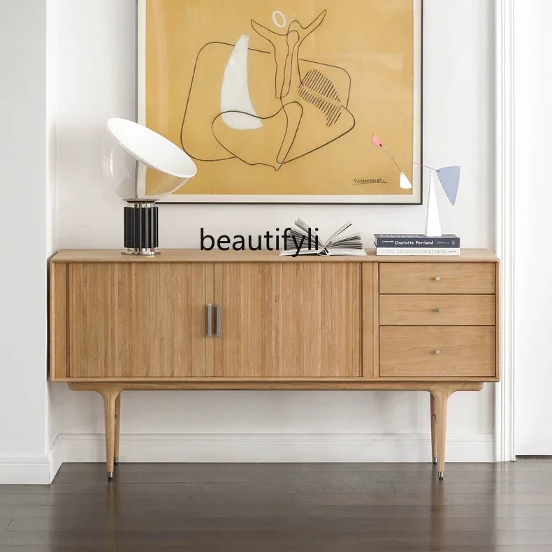 Modern Minimalist Nordic Retro Mid-Ancient Industrial Style Organ Shutter Door Solid Wood Side Cabinet/Natural Color furniture