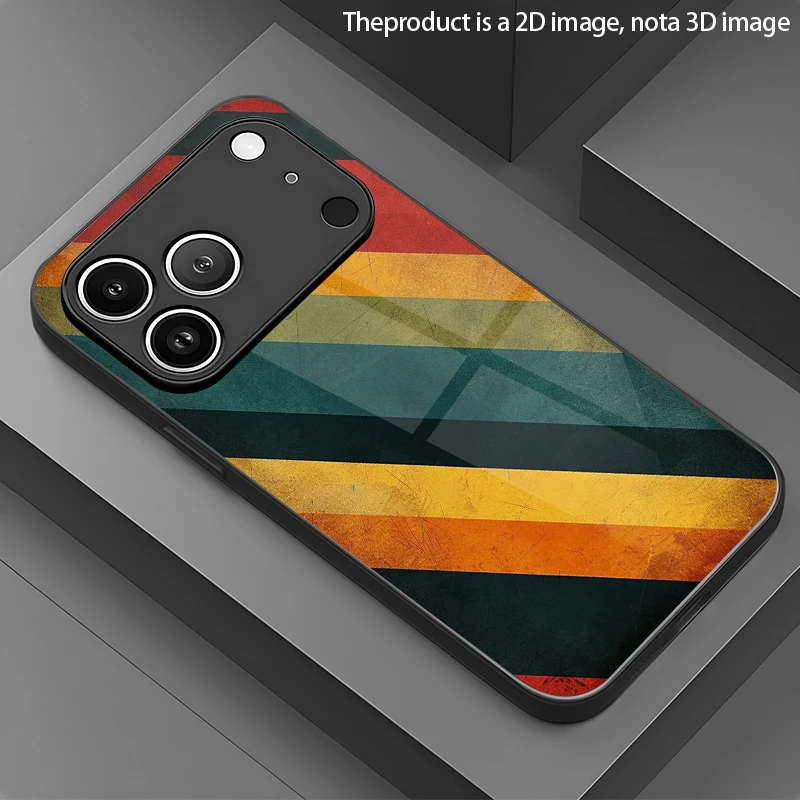 Retro Diagonal Pattern 2D Phone Case for iPhone 17/16/15/14/13/12/11/X/XR/XS Max/Pro/8 plus - Glass Protective Cover