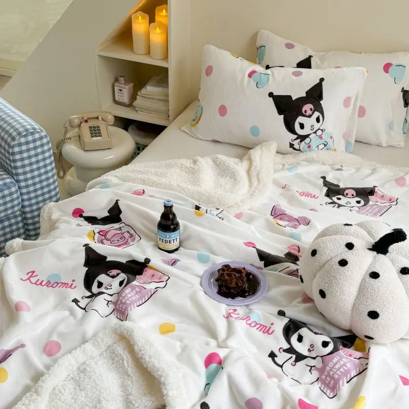 New Sanrios Kuromi Melody Hellokitty Nap Blanket Cartoon Cute Women Lamb Wool Duvet Cover Office Casual Warm Blankets