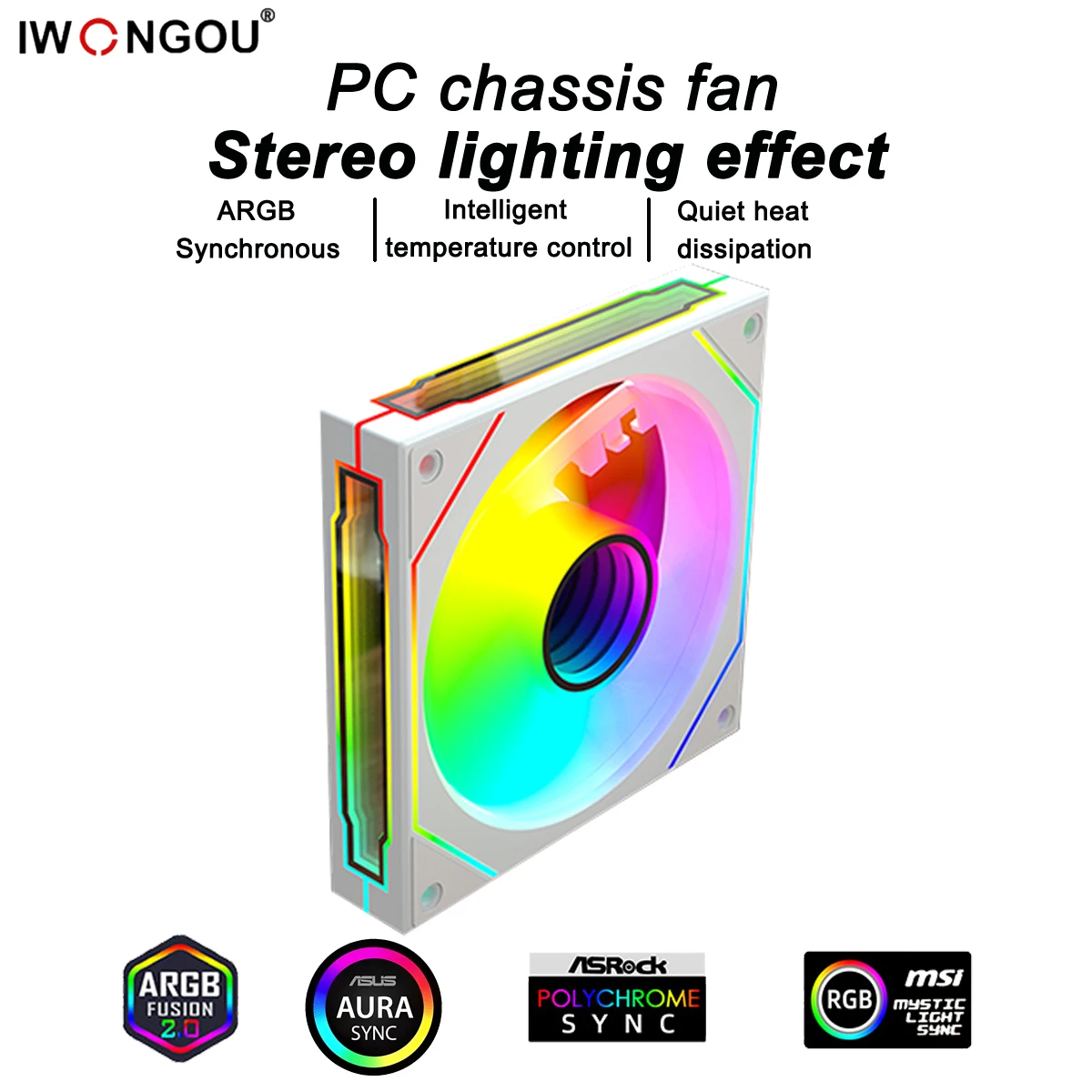 IWONGOU 6PRO Three Side Infinity Mirror White 120mm 12V PWM ARGB Silent Fan 5V3Pin Stereo Light Effect ARGB forward Case Fan