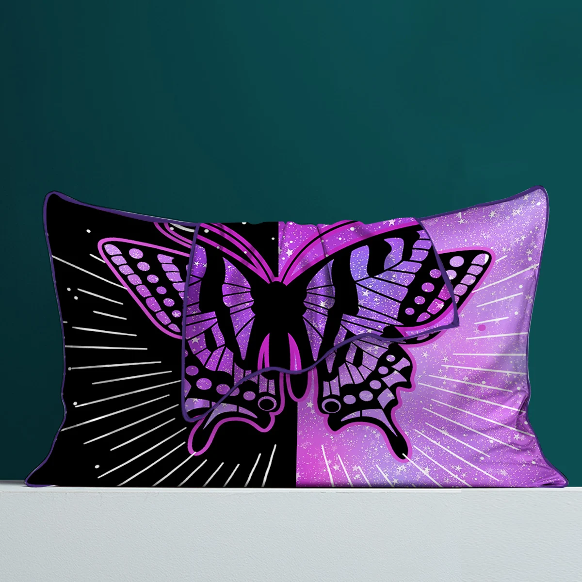 Black Purple Butterfly Pillow Shams Set of 2 Bed Pillow Cases Boho Butterfly Sun and Moon Mandala Printed Design Pillow Covers