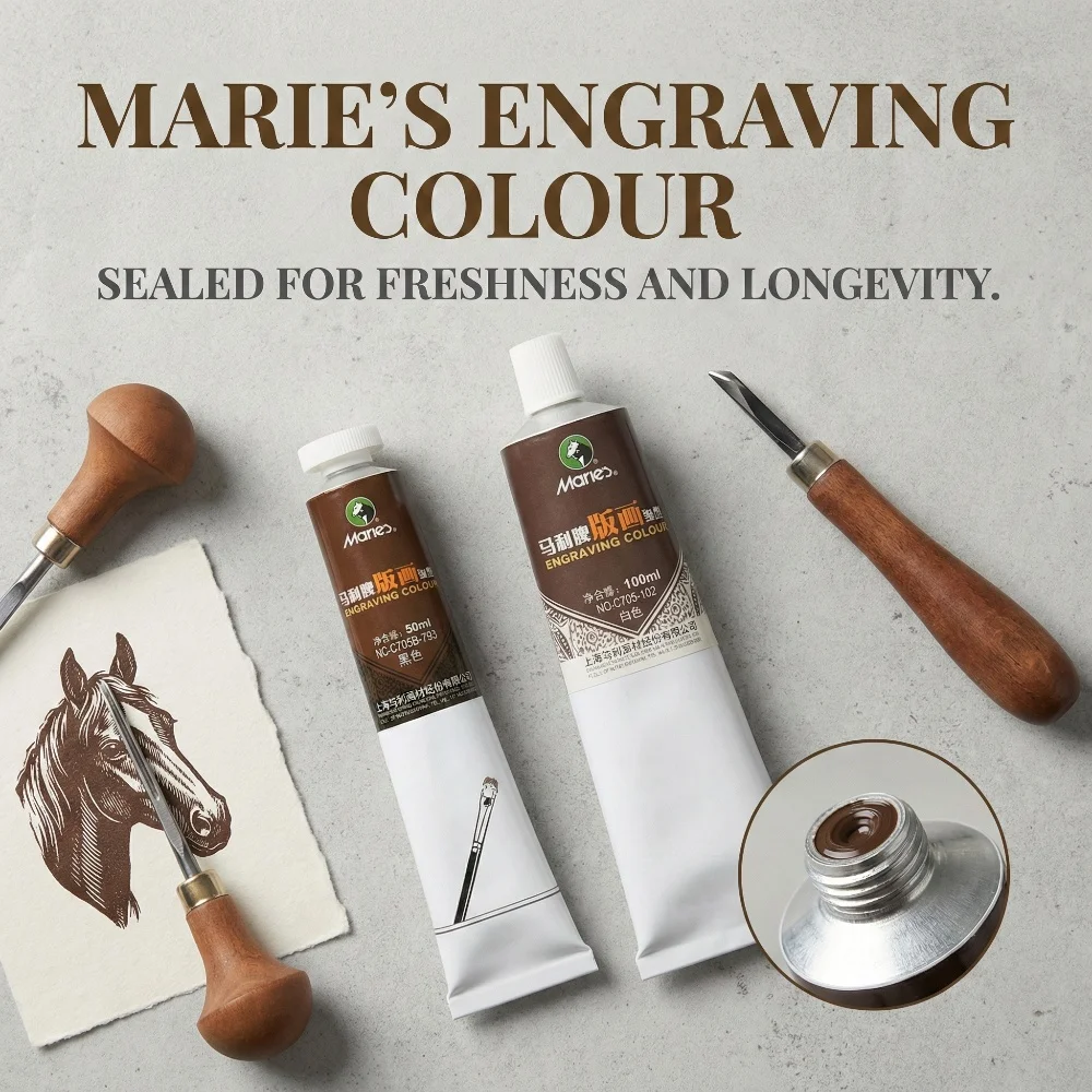 

Marie's Printmaking Ink Pigment Washable Ink Color Printing Oily Board Painting Water Soluble 50ml Black Ink