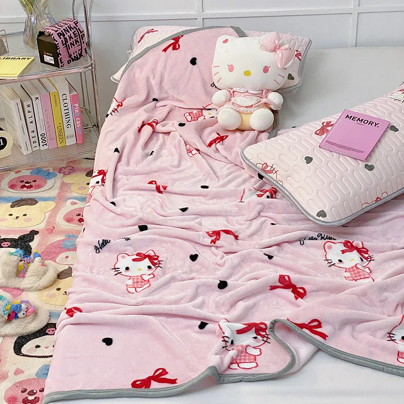 

Sanrio Hello Kitty Kuromi Flannel Blanket Home Warm Cute Printed Cinnamoroll Nap Blanket Children's Bedroom Supplies Decoration