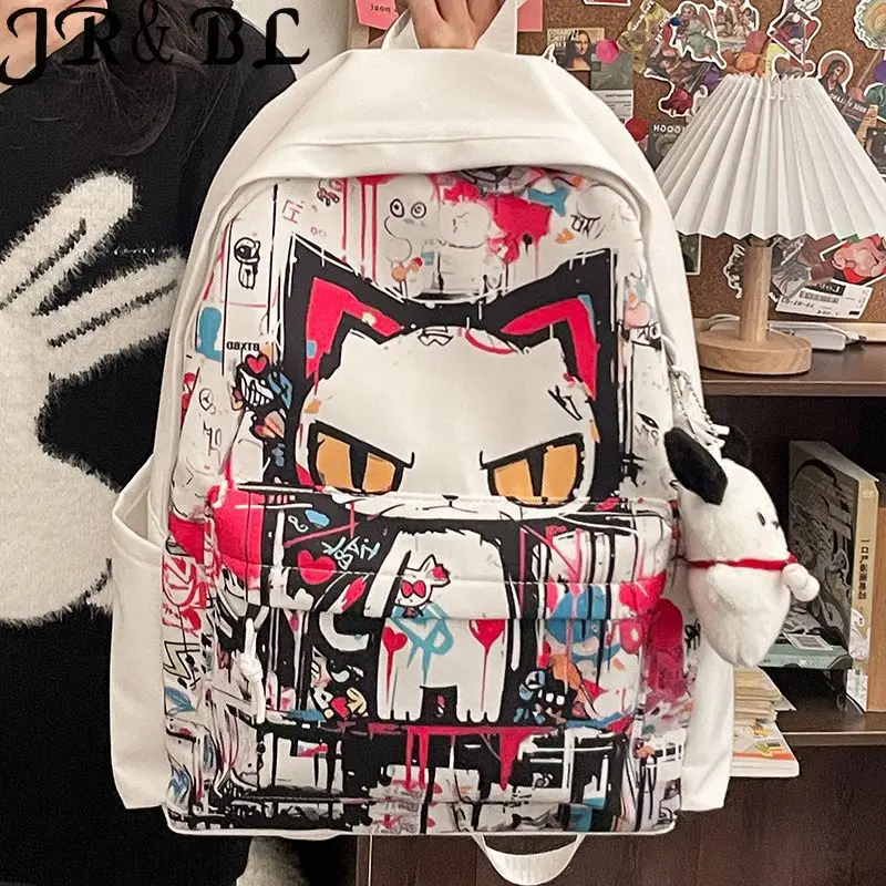 Fashion schoolBag College Cat Bookbag Personalized Graffiti Comic BookBag Junior High School Backpack Bags For Teenage Students