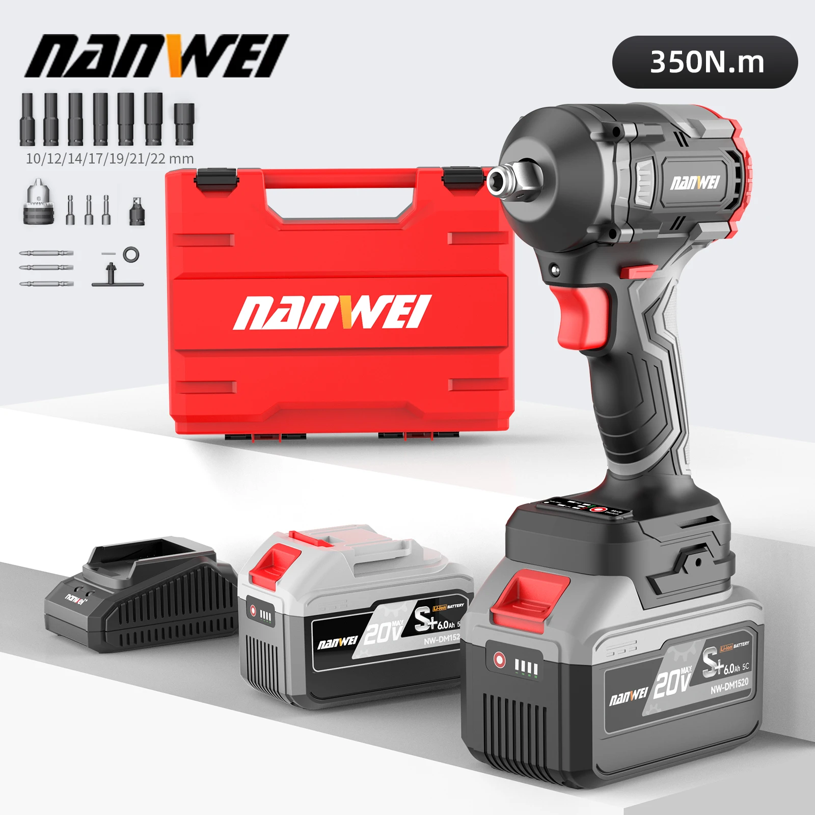 NANWEI Brushless Lithium-Ion Impact Wrench 350NM Auto Repair