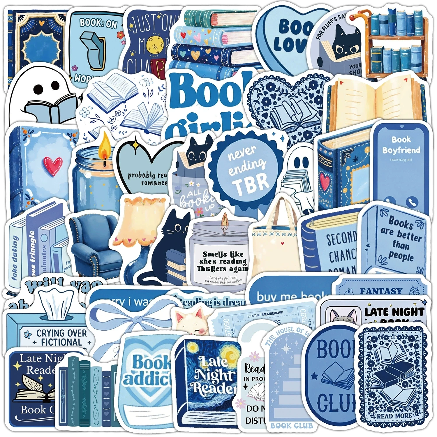 50 Pcs Bookish Graffiti Stickers Waterproof Vinyl Decals for Water Bottle Laptop Phone Case Journal Gift