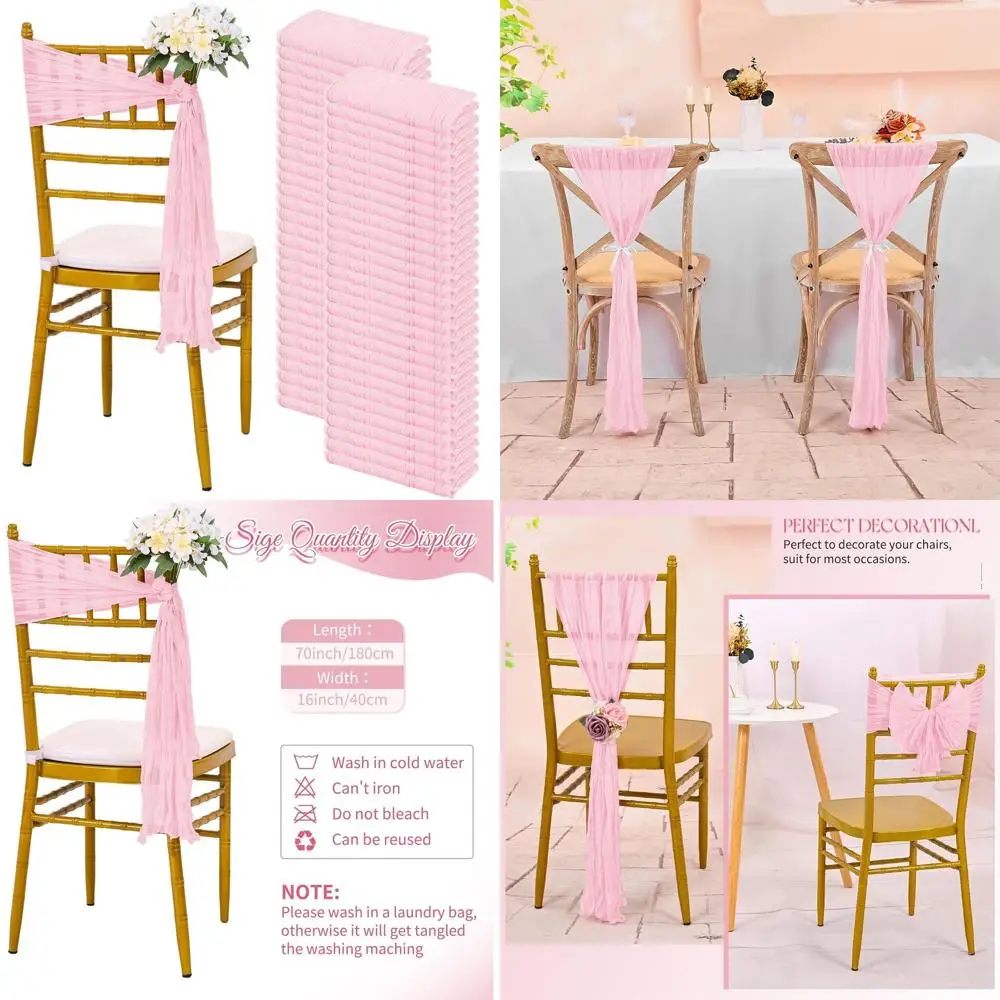 

Light Pink 60-Piece Chair Sashes for Weddings, Parties, and Home Decor (16x70 inches)