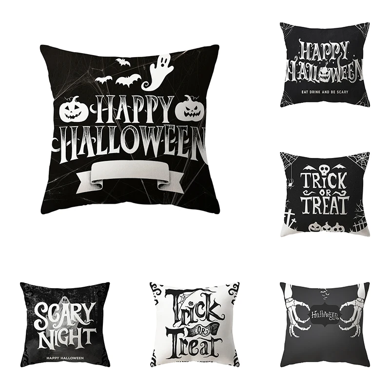 

Black and White Alphabet Throw Pillow Cover Halloween Theme Sofa Chair Bed Cushion Home Decor