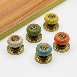 Ceramics Retro Door Handle Furniture Cabinet Drawer Knobs Antique Pulls Leopard Print Round Single Hole Handles