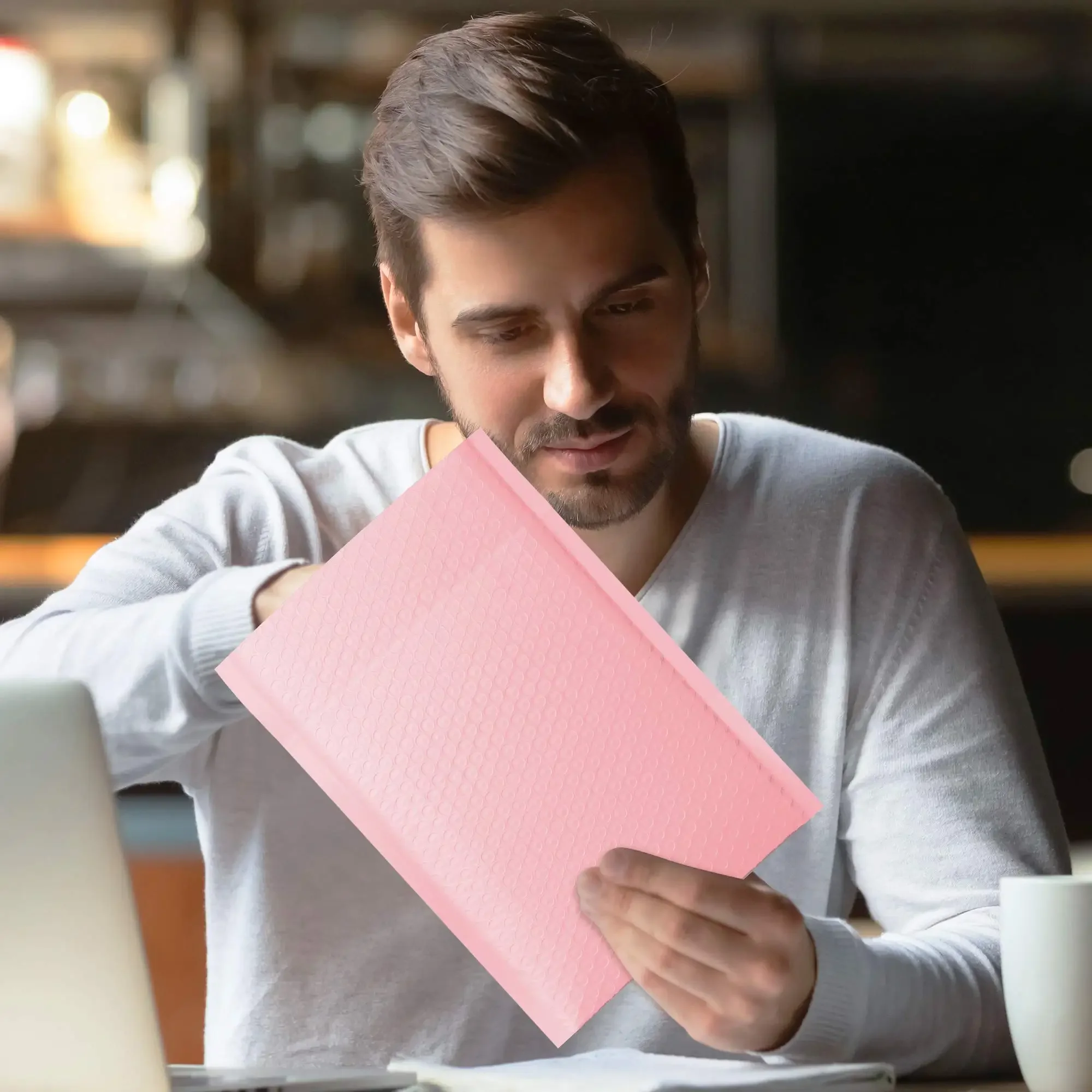 Sobres acolchados de burbujas de color rosa claro, sobres de correo autosellados, sobres de envío, embalaje para negocios, 100 piezas