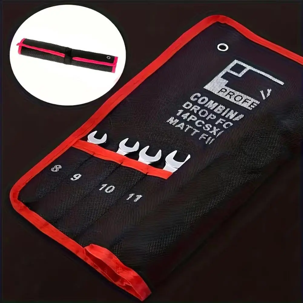 

14-Pocket Tool Organizer Roll. Durable Wrench Storage Bag with Portable Handle. Perfect for Garage & Workshop Organization.