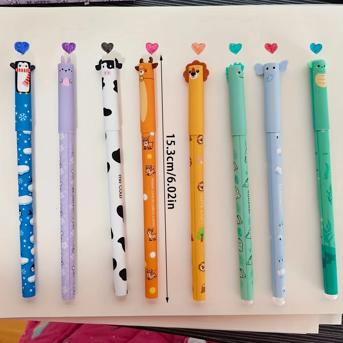 8pcs Colorful Erasable Cartoon Gel Pens, 0.5mm Refill For Note-Taking Marking, School Office Gift Highlighters for Study or Work