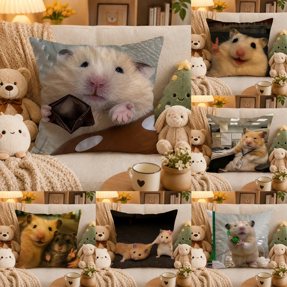 Cute hamster making  peace sign Pillow Case Plush Pillow Cases Home Decoration Pillow Cover for Sofa Bed Chair Living Room