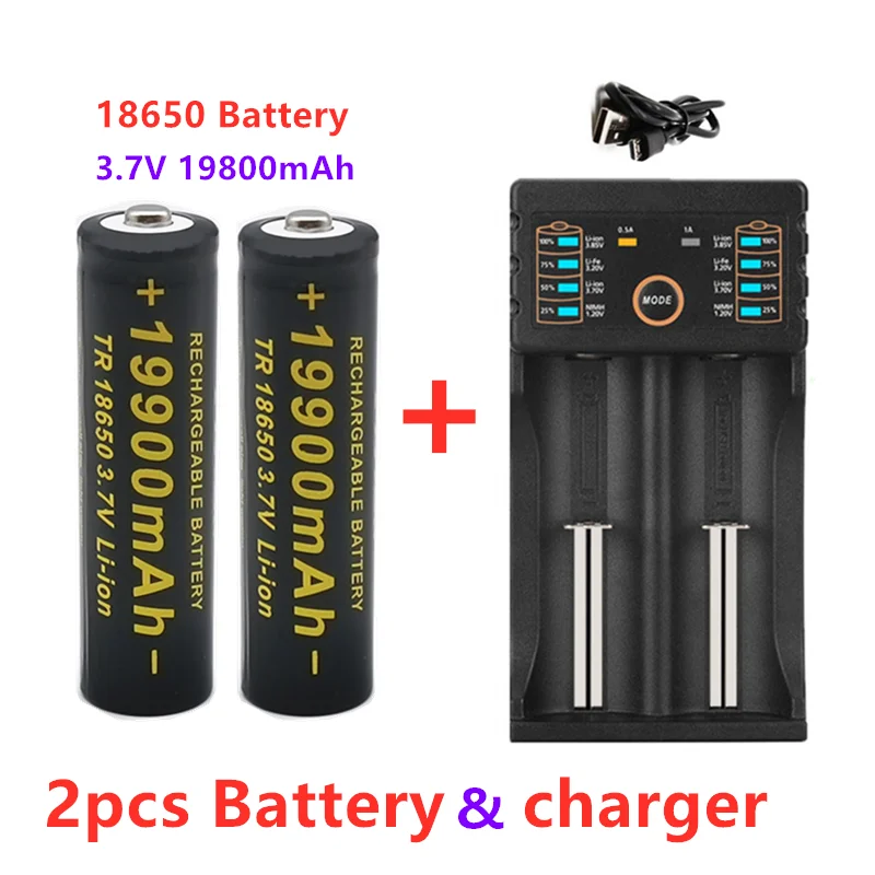 OK New 18650 battery 3.7V 19900mAh rechargeable liion  for Led flashlight    Wholesale +USB charger