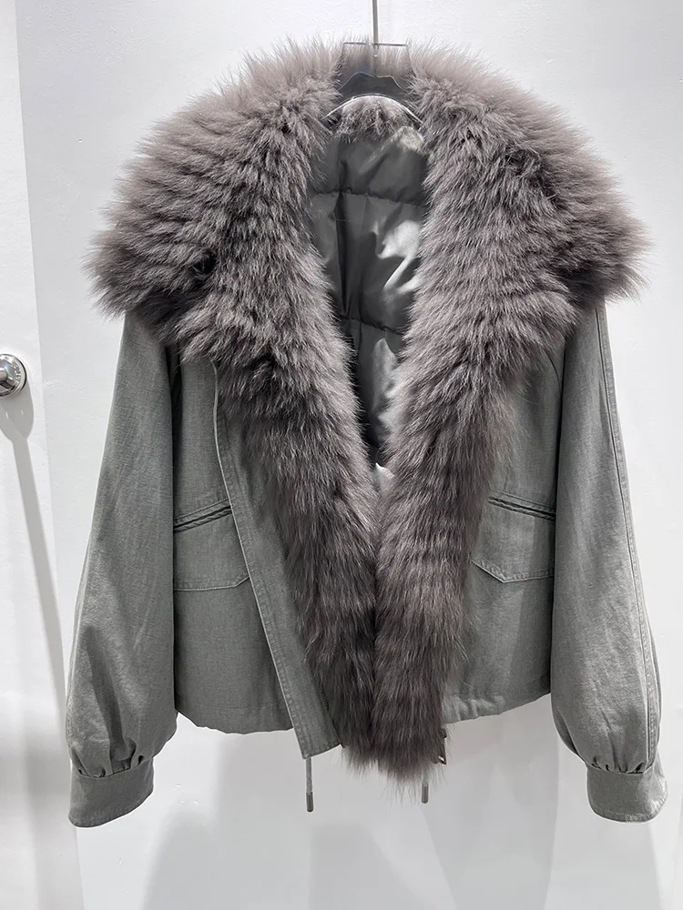 

Women Winter Warm Goose Down Parka Jackets Natural Real Fox Fur Collar Outwear Puffer Jackets