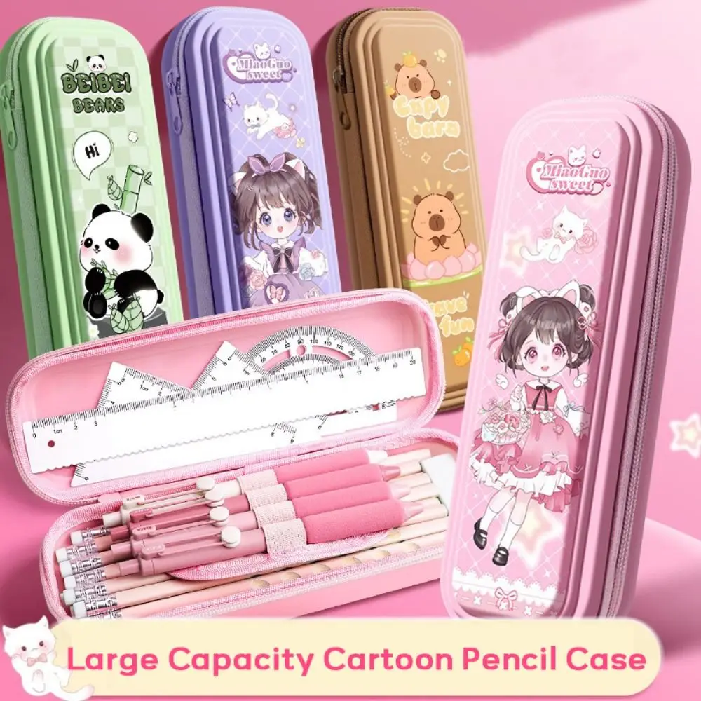 Cartoon Plastic Pencil Case Waterproof Capybara/Panda/Astronaut Pen Box Large Capacity Pen Bag Gift