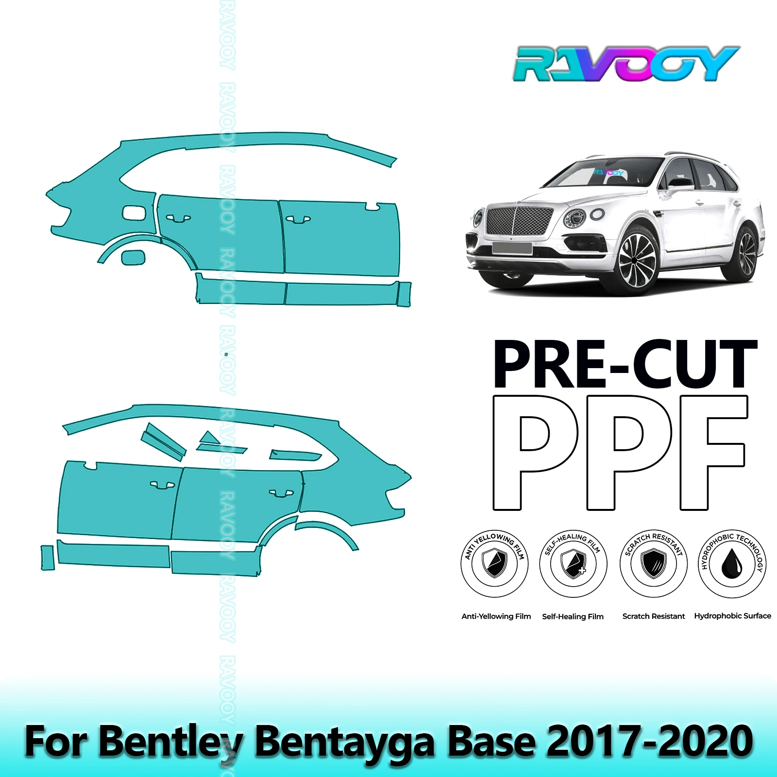

For Bentley Bentayga Base 2017-2020 8.5mil Clear Matte Pre-Cut PPF Door & A/B Pillar Kit TPU Paint Protection Film Set