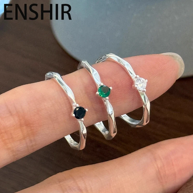 ENSHIR Colourful Zircon Open Silver Color Thin Ring For Women Delicate Simple Fashion Luxury Design Jewelry Gifts Wholesale