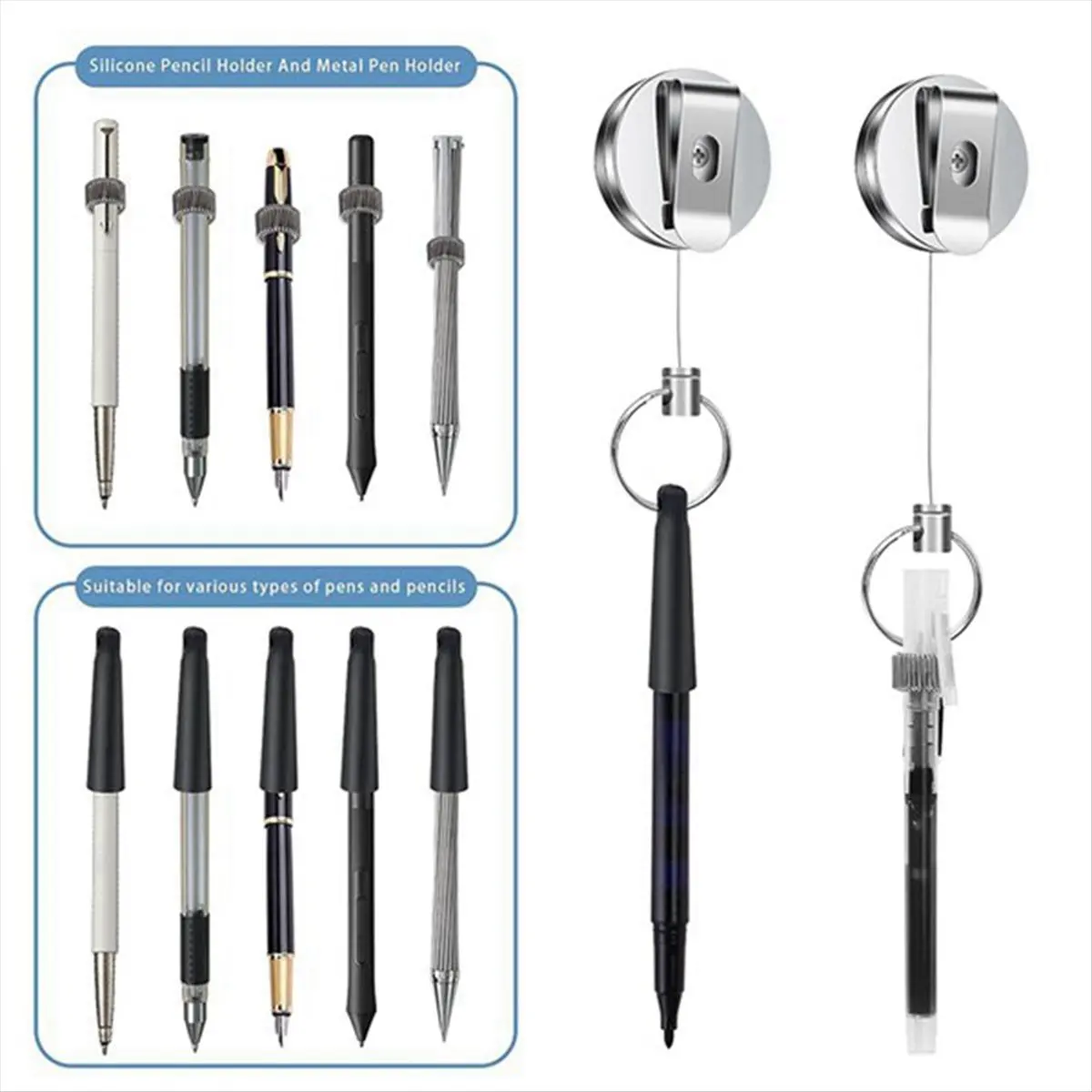 ABNH 4Pcs Heavy Duty Retractable Pull Pen Pencil Holder, Ideal Grip for Markers and Carpenter Pencils, Stretch Pencil Holder
