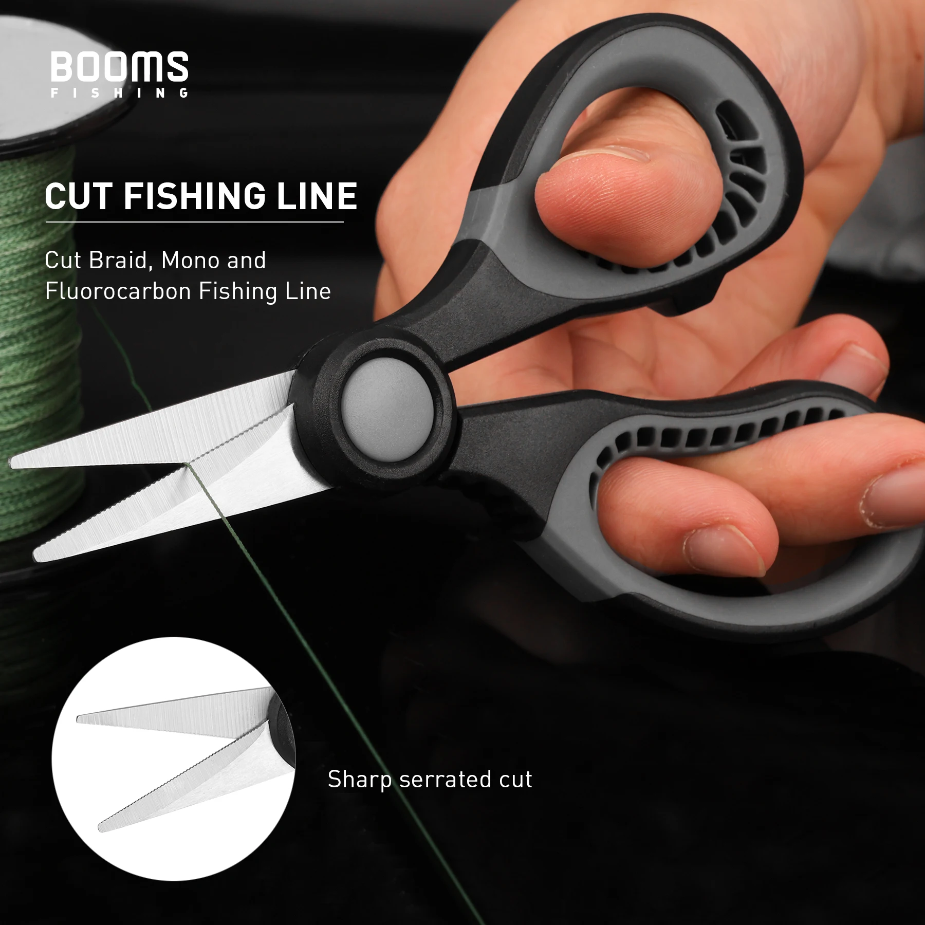 Booms Fishing S06 Braid Line Scissors Stainless Steel Anti-Slip Handle with Sheath Sharp Wire Cutter Sea Fishing Pliers Tools