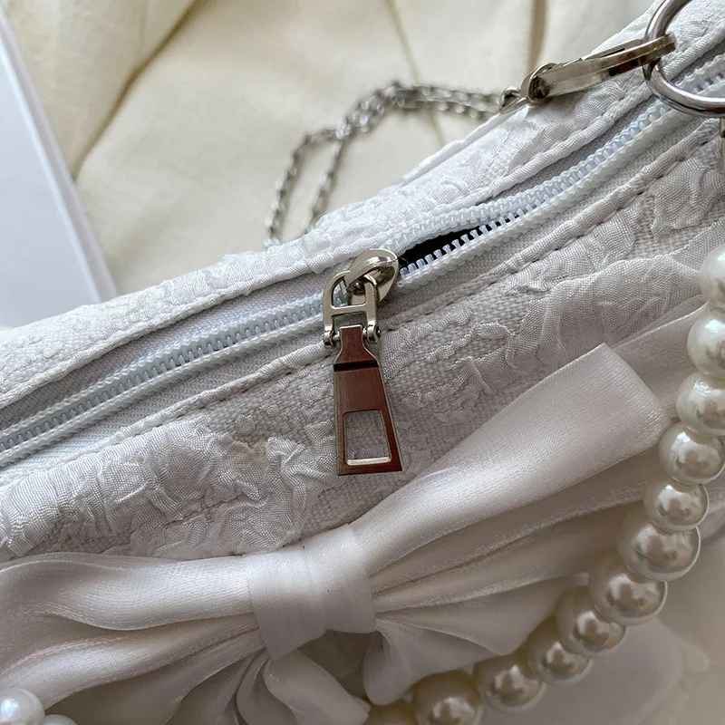 1pcs pure color shoulder bag fashion pearl chain messenger bag bow crescent bag