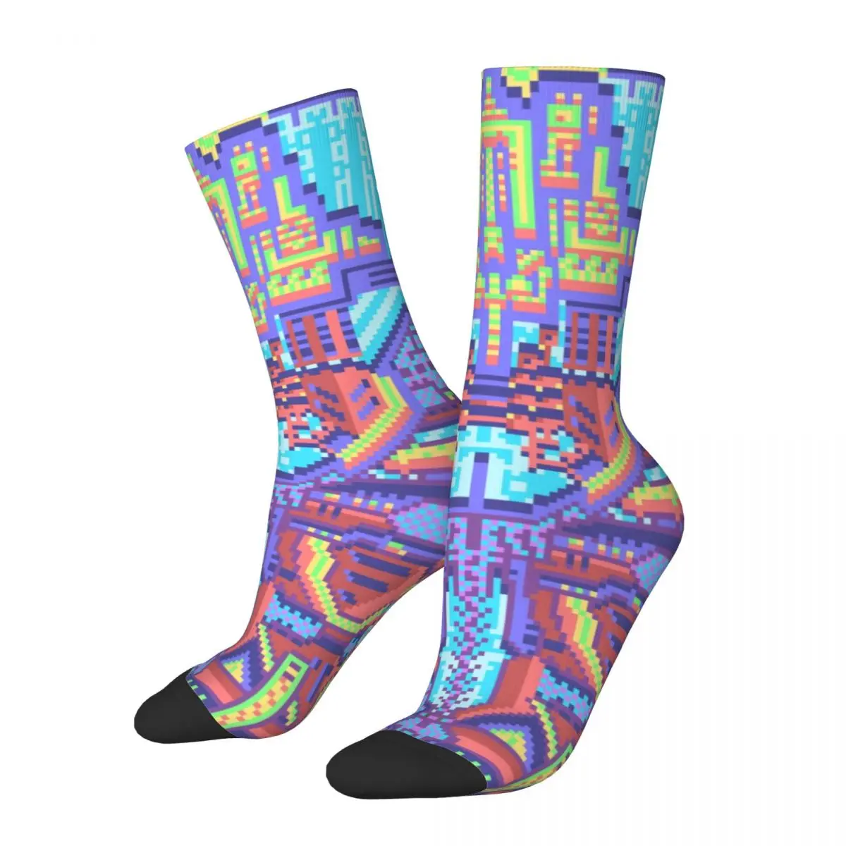 

Funny Compression Sock for Men ORZMUZD ARYMAN Pixel Art Hip Hop Harajuku Babylon Happy Seamless Pattern Printed Boys Crew Sock