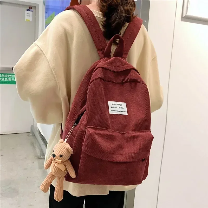 Sac à dos en velours côtelé de grande capacité pour femmes, sacs à dos simples rétro, sacs de livre pour lycéens, mode