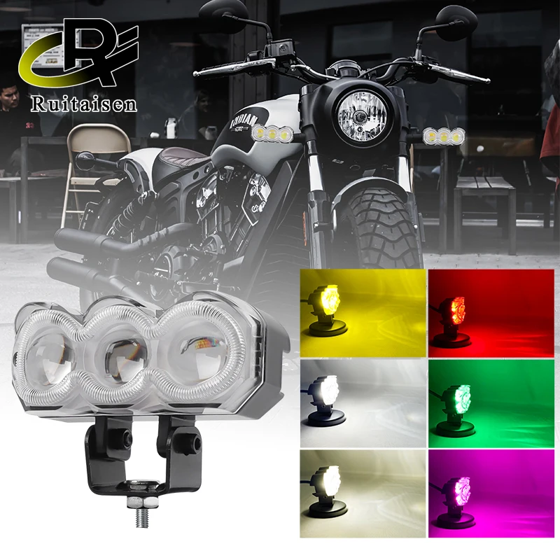 

Motorcycle 3 Lens Led Headlight Spotlights High Brightness Driving Light Fog Lamp Electric Motorbike Scooter Running Lamp 12-60V