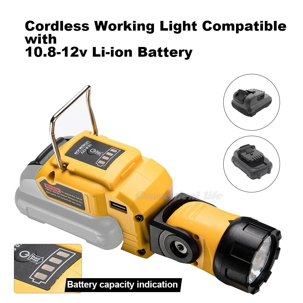 

Cordless LED Work Light for Dewalt 12V Battery with Powerful Magnet 280LM Portable Flashlight With 5V/2.1A USB-A Fast Charging