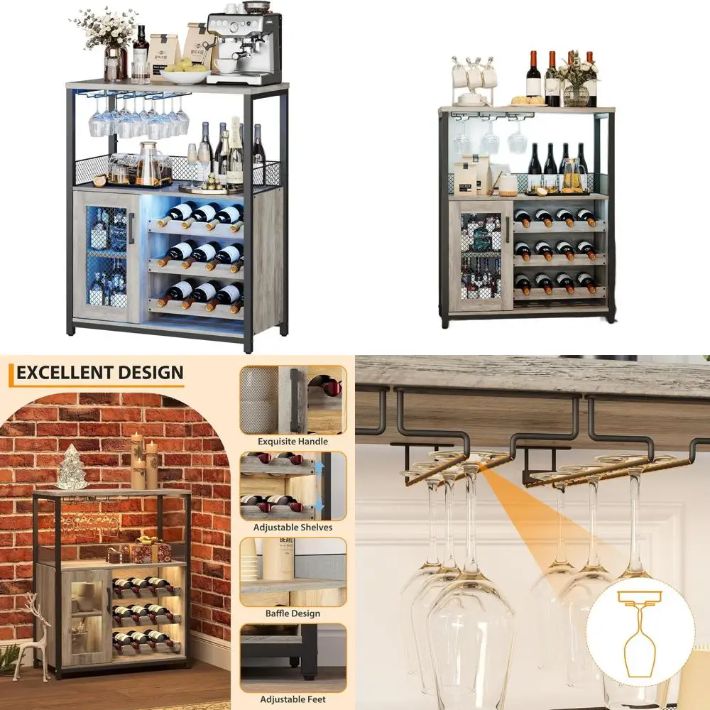 

Винный шкаф с LED-подсветкой и съемными полками, высота 36 дюймов, серый, подходит для кухни, столовой, гостиной