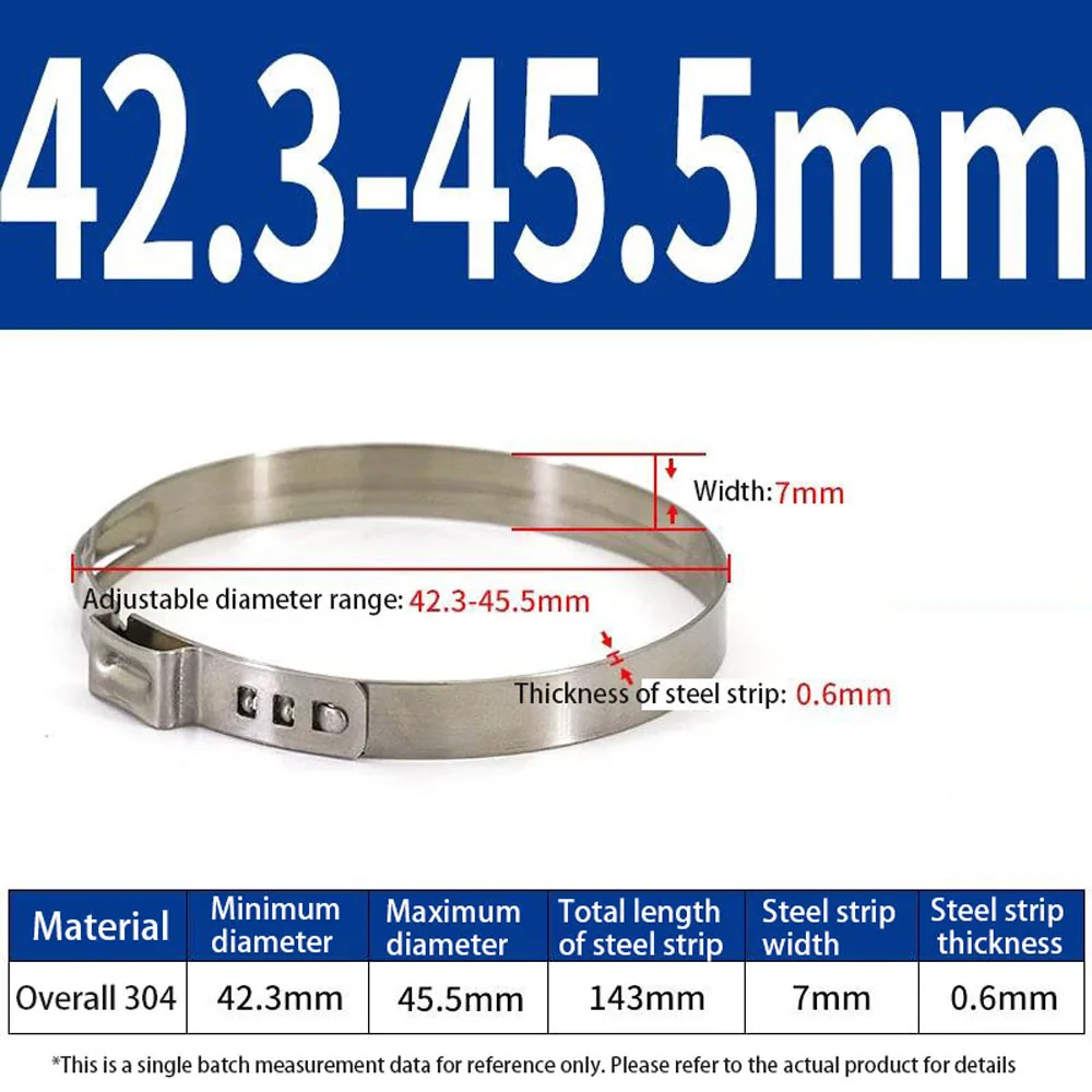Tighten Round Thick Pipe Buckle/Single Ear/304 Stainless Steel Infinite Clamp/ Water/Oil/Gas Hose Clam 42.3-151.8mm
