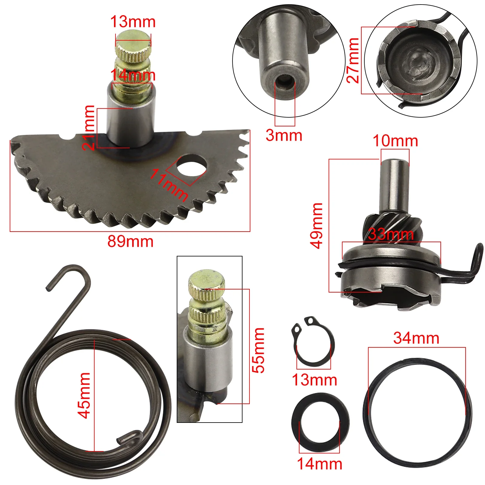 Kickstart Kick Start Gear Shaft Rebuild Kit for GY6 49cc 50cc 80cc 100cc 139QMB 139QMA Chinese Scooter Moped ATV Go Kart Engine