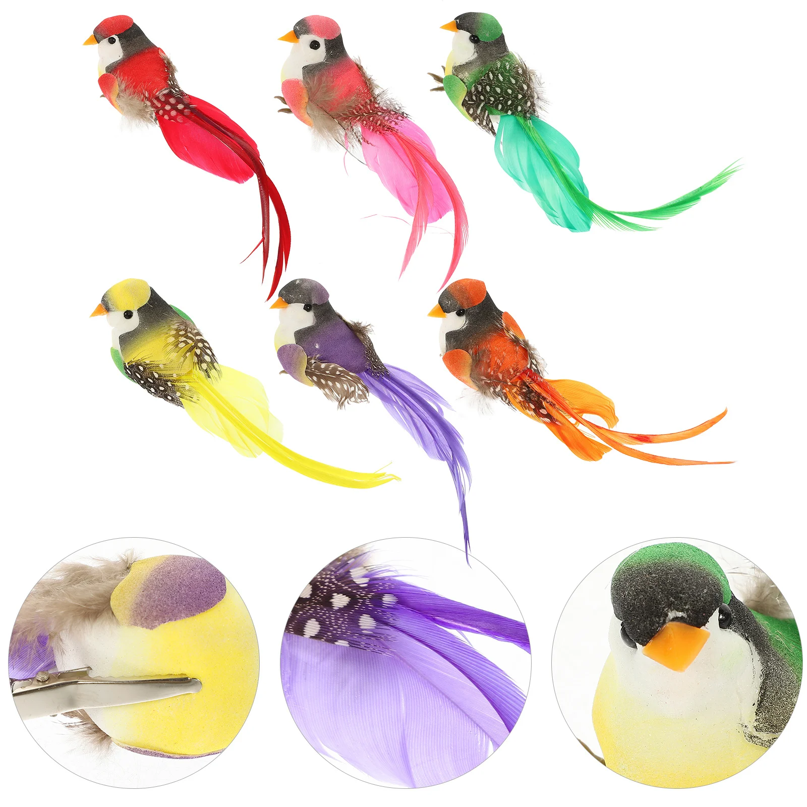 

6Pcs Lifelike Fake Bird Decor Colorful Artificial Small Birds for Tree Multiple Uses Weather Resistant