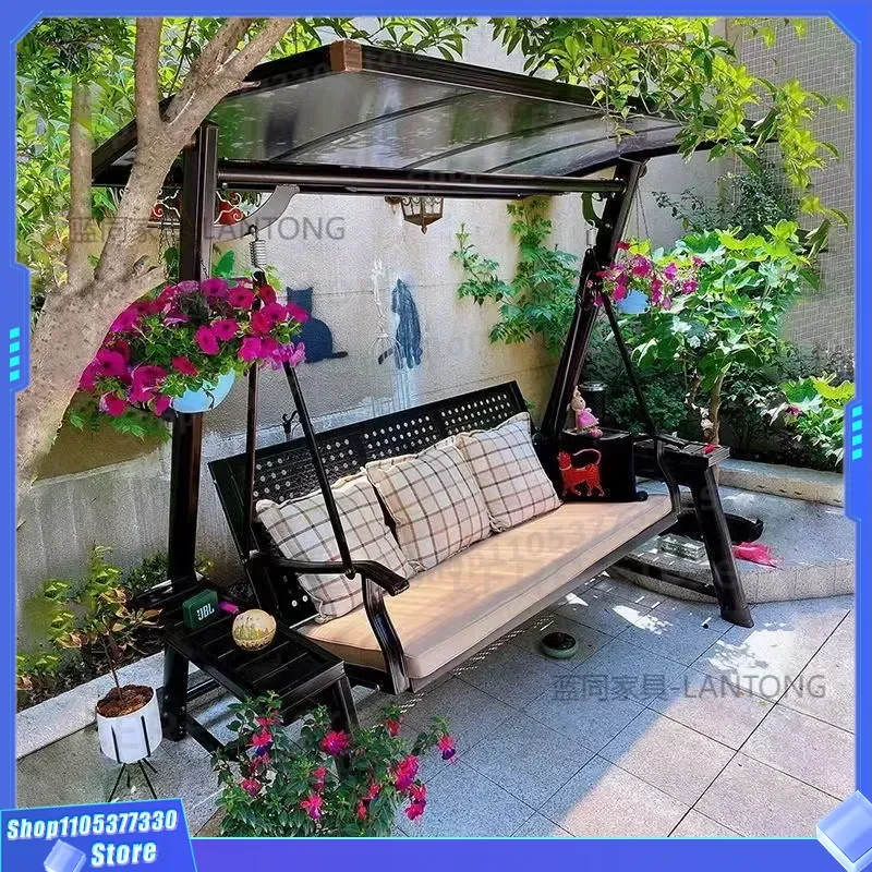 Wrought Iron Outdoor Swing Chair Double Seating Hanging Rocker for Home Courtyard Balcony Adult Kids Hammock B and B Decor