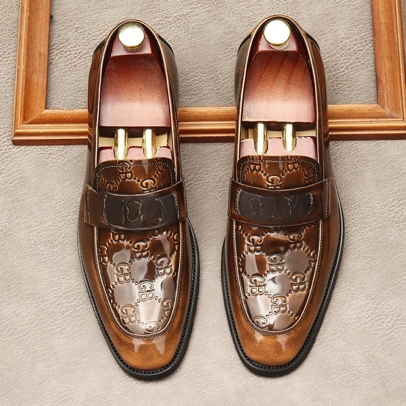 

Mens Leather Dress Shoes Spring Slip On Shiny Patent Leather British Style Business Casual Shoes