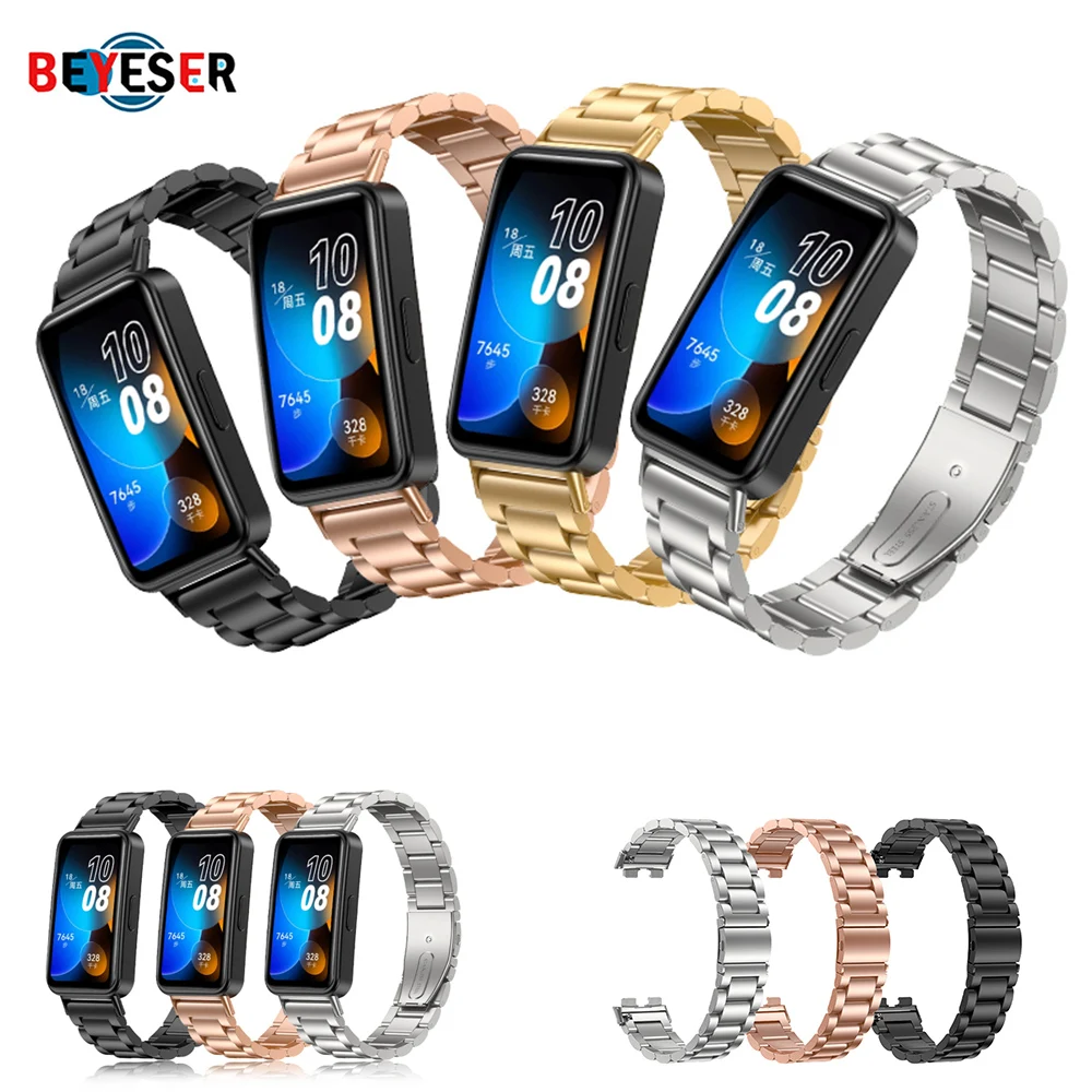 Metal Strap For Huawei Band 8 Stainless Steel Replacement Watchband Wristband Fashion Adjustable Smart Watch Bracelet Accessorie