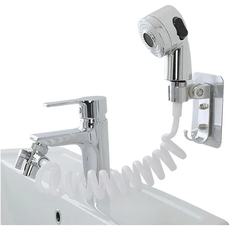Universal Handheld Shower Head Sink Sprayer Self Adhesive No Drilling Kitchen Bathroom Bidet Hand Sprayer with Hose