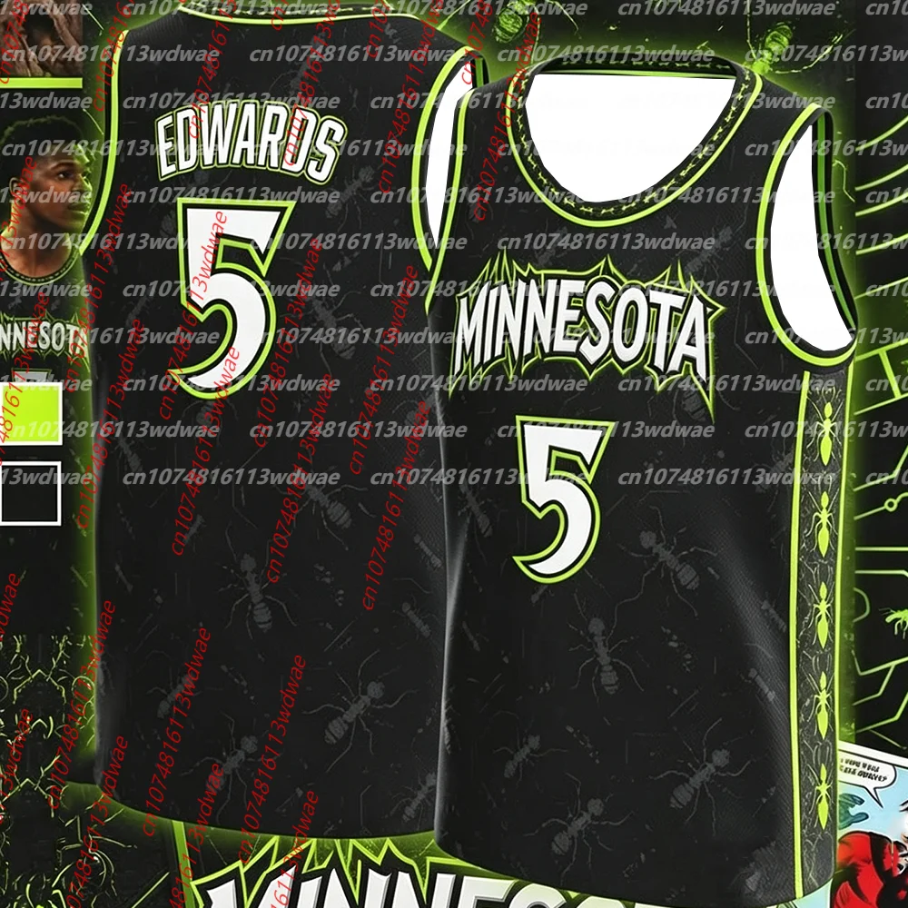 Minnesota #5 Edwards Basketball Jersey Men Sleeveless Tank Top Summer Breathable Vest Streetwear Sports Uniform Basketball KID