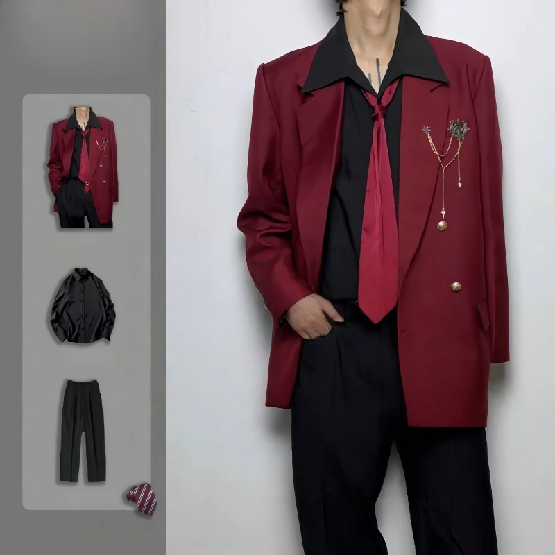 2026 Chinese Trendy Japanese Style Preppy School Vibe Premium Blazer Uniform Teen Boys Spring Autumn Double-Breasted Suit Set