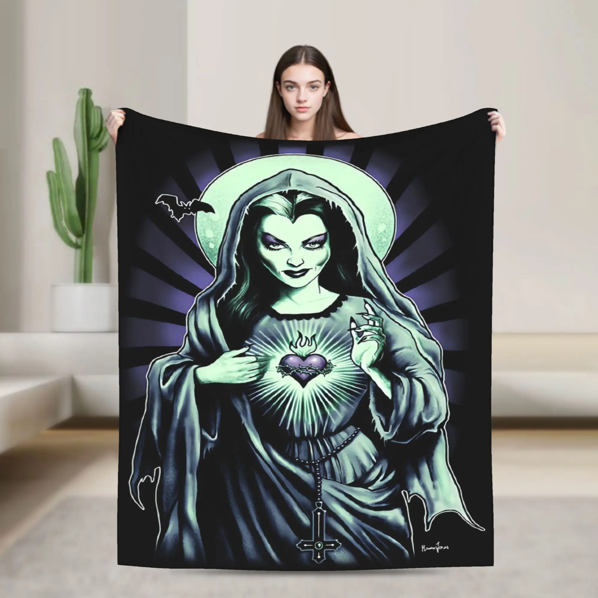 Lily Munster Frankenstein Blanket  Super Warm Print Plush Throw Blanket For Couch Chair Sofa Bed Flannel Bedspread Bed Cover