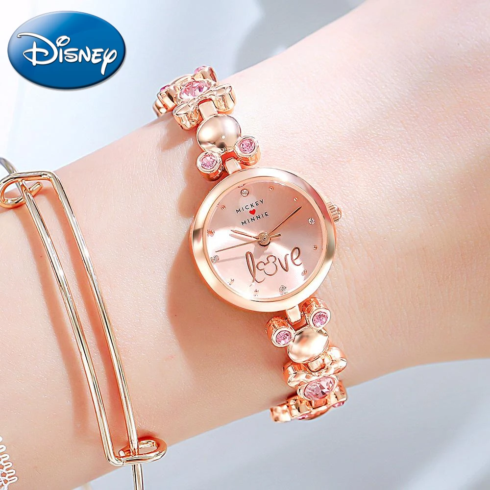 Genuine Disney Mickey Avatar Shaped Ladies Women\'s Watch Chain Diamond Clock Student Girl Gift With Box