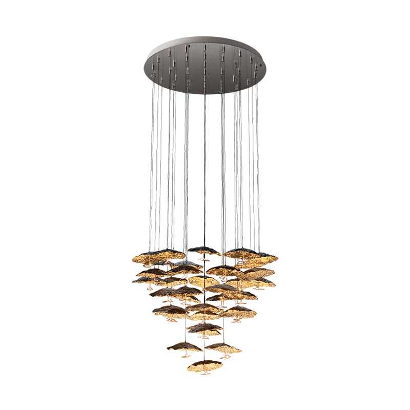 The Golden Lotus Leaf Copper Collection Dimming LED 2026 Chandelier Lustre Suspension Luminaire Lampen For Foyer Dinning Room