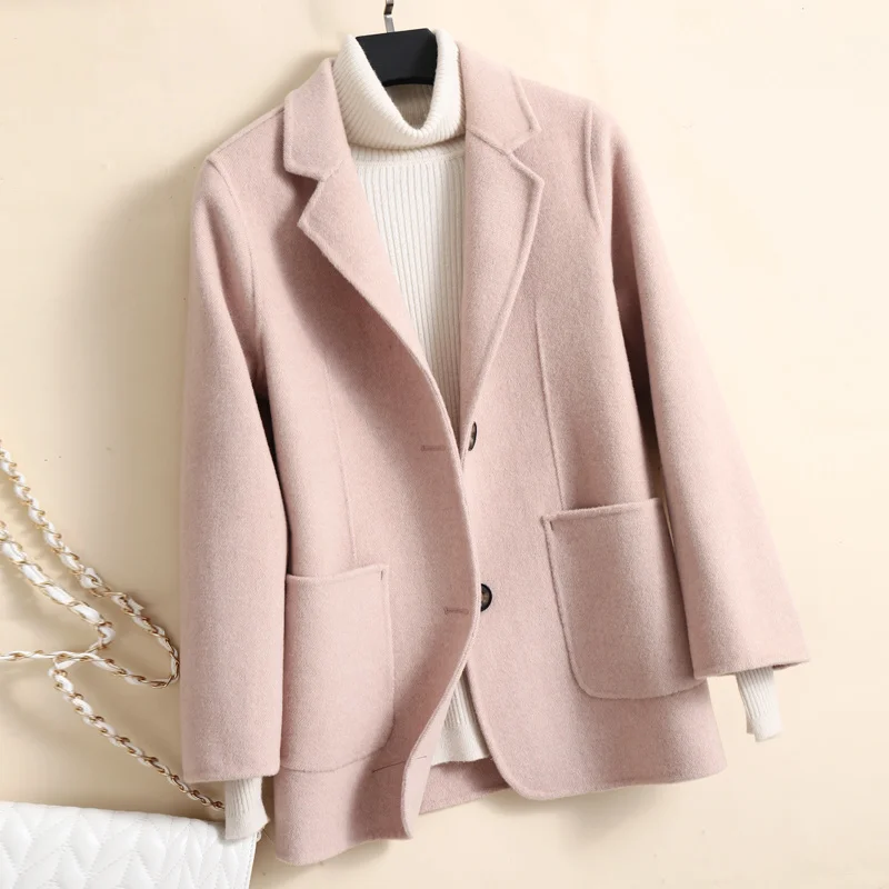 

High Quality Double-faced Cashmere Jacket Coat Women Outwear 2024 Autumn Winter Office Lady Slim Short Wool Coat Female Abrigos